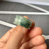 19.3mm A-Grade Natural Bluish Green Floral Jadeite Archer Ring Band No.161599