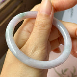 SOLD OUT: 54.5mm A-Grade Natural Lavender Green Jadeite Traditional Round Bangle No.152077