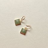 A-Grade Natural Mint Green Jadeite Sugarloaf Shepherd's Hook Earring No.180778