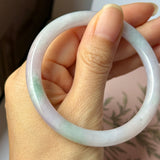 SOLD OUT: 54.5mm A-Grade Natural Lavender Green Jadeite Traditional Round Bangle No.152077