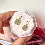 A-Grade Natural Mint Green Jadeite Sugarloaf Shepherd's Hook Earring No.180778