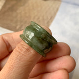 19.3mm A-Grade Natural Dark Green Jadeite Archer Ring Band No.161582