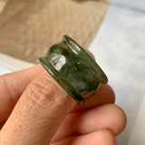 19.3mm A-Grade Natural Dark Green Jadeite Archer Ring Band No.161582