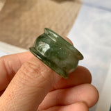 19.3mm A-Grade Natural Dark Green Jadeite Archer Ring Band No.161582