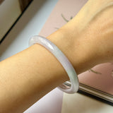 SOLD OUT: 54.5mm A-Grade Natural Lavender Green Jadeite Traditional Round Bangle No.152077