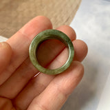 19.3mm A-Grade Natural Dark Green Jadeite Archer Ring Band No.161582