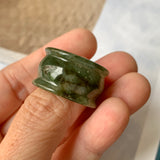 19.3mm A-Grade Natural Dark Green Jadeite Archer Ring Band No.161582