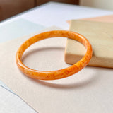 52mm A-Grade Natural Orangey Red Jadeite Modern Round Bangle No.151980