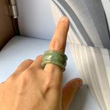 19.3mm A-Grade Natural Light Green Jadeite Archer Ring Band No.161603