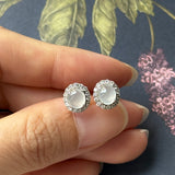 Icy A-Grade Natural Jadeite Classic Halo Stud Earring No.180857