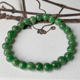 SOLD OUT: 7.2mm A-Grade Natural Floral Imperial Green Jadeite Beaded Bracelet No.190390