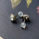 Icy A-Grade Natural Jadeite Classic Halo Stud Earring No.180857