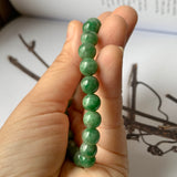 7.2mm A-Grade Natural Floral Imperial Green Jadeite Beaded Bracelet No.190390