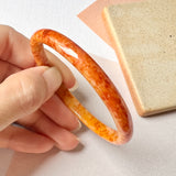 52mm A-Grade Natural Orangey Red Jadeite Modern Round Bangle No.151982