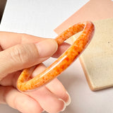 52mm A-Grade Natural Orangey Red Jadeite Modern Round Bangle No.151982
