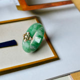 17.8mm A-Grade Natural Imperial Green Jadeite Peranakan Tile Ring No. 162625