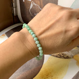 SOLD OUT: 5.5mm A-Grade Natural Moss On Snow Jadeite Beaded Bracelet No.190388