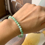 SOLD OUT: 5.5mm A-Grade Natural Moss On Snow Jadeite Beaded Bracelet No.190388