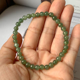 5.5mm A-Grade Natural Dark Green Jadeite Beaded Bracelet No.190386