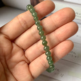 5.5mm A-Grade Natural Dark Green Jadeite Beaded Bracelet No.190386