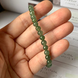 5.5mm A-Grade Natural Dark Green Jadeite Beaded Bracelet No.190386