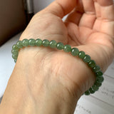 5.5mm A-Grade Natural Dark Green Jadeite Beaded Bracelet No.190386