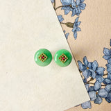 A-Grade Natural Moss On Snow Jadeite Donut Peranakan Tile Earring No.180858