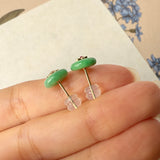 A-Grade Natural Moss On Snow Jadeite Donut Peranakan Tile Earring No.180858