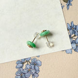 A-Grade Natural Moss On Snow Jadeite Donut Peranakan Tile Earring No.180858