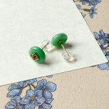 A-Grade Natural Moss On Snow Jadeite Donut Peranakan Tile Earring No.180858