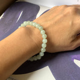 7.3mm A-Grade Natural Light Green Jadeite Beaded Bracelet No.190392