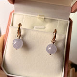 Icy A-Grade Natural Lavender Jadeite Sphere Huggies Earrings (with diamonds) No.180780