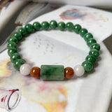 SOLD OUT: 7.3mm A-Grade Natural Imperial Green Lavender Red Jadeite Beaded Bracelet No.190384