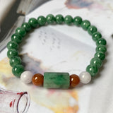SOLD OUT: 7.3mm A-Grade Natural Imperial Green Lavender Red Jadeite Beaded Bracelet No.190384