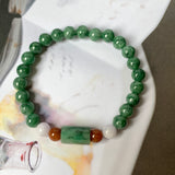 SOLD OUT: 7.3mm A-Grade Natural Imperial Green Lavender Red Jadeite Beaded Bracelet No.190384