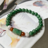 SOLD OUT: 7.3mm A-Grade Natural Imperial Green Lavender Red Jadeite Beaded Bracelet No.190384