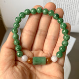SOLD OUT: 7.3mm A-Grade Natural Imperial Green Lavender Red Jadeite Beaded Bracelet No.190384