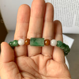 SOLD OUT: 7.3mm A-Grade Natural Imperial Green Lavender Red Jadeite Beaded Bracelet No.190384