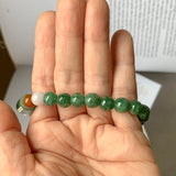 SOLD OUT: 7.3mm A-Grade Natural Imperial Green Lavender Red Jadeite Beaded Bracelet No.190384