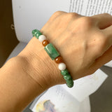 SOLD OUT: 7.3mm A-Grade Natural Imperial Green Lavender Red Jadeite Beaded Bracelet No.190384