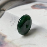 A-Grade Natural Dark Bluish Green Jadeite Donut Pendant No.220690