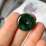 A-Grade Natural Dark Bluish Green Jadeite Donut Pendant No.220690