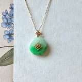 A-Grade Natural Moss On Snow Jadeite Donut Peranakan Tile Pendant No.172638