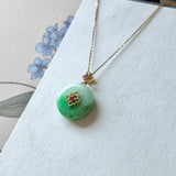 A-Grade Natural Moss On Snow Jadeite Donut Peranakan Tile Pendant No.172638