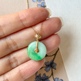A-Grade Natural Moss On Snow Jadeite Donut Peranakan Tile Pendant No.172638