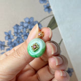 A-Grade Natural Moss On Snow Jadeite Donut Peranakan Tile Pendant No.172638
