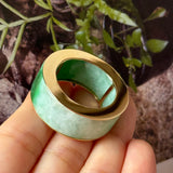 22.8mm A-Grade Natural Imperial Green Jadeite Gold Rim Ring Band No. 162626