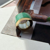 19mm A-Grade Natural Imperial Green Jadeite Gold Rim Ring Band No. 162627