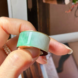 19mm A-Grade Natural Imperial Green Jadeite Gold Rim Ring Band No. 162627