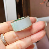 19mm A-Grade Natural Imperial Green Jadeite Gold Rim Ring Band No. 162627